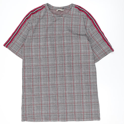 Zara Womens Grey Plaid Polyester A-Line Size M Round Neck Pullover