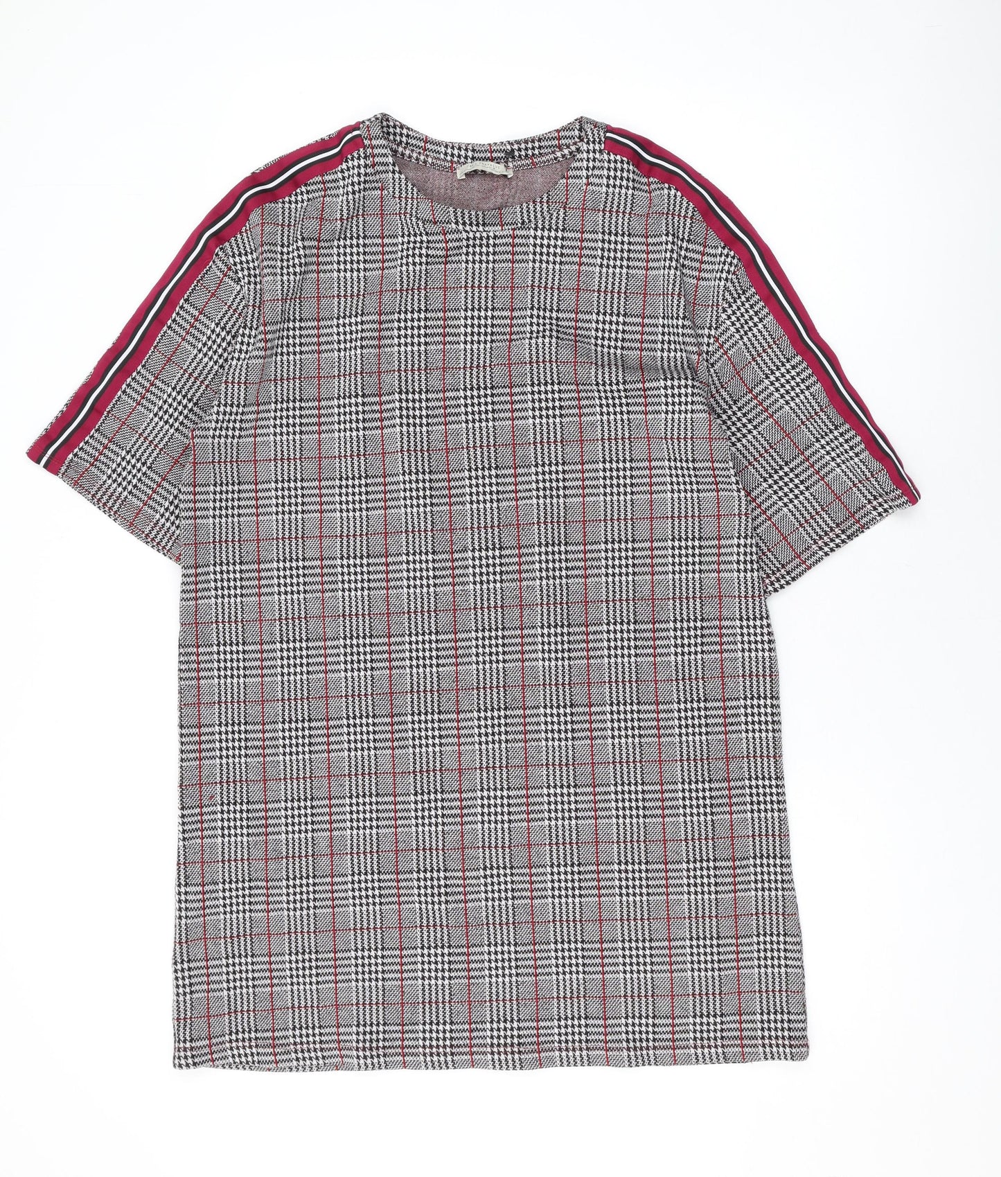 Zara Womens Grey Plaid Polyester A-Line Size M Round Neck Pullover