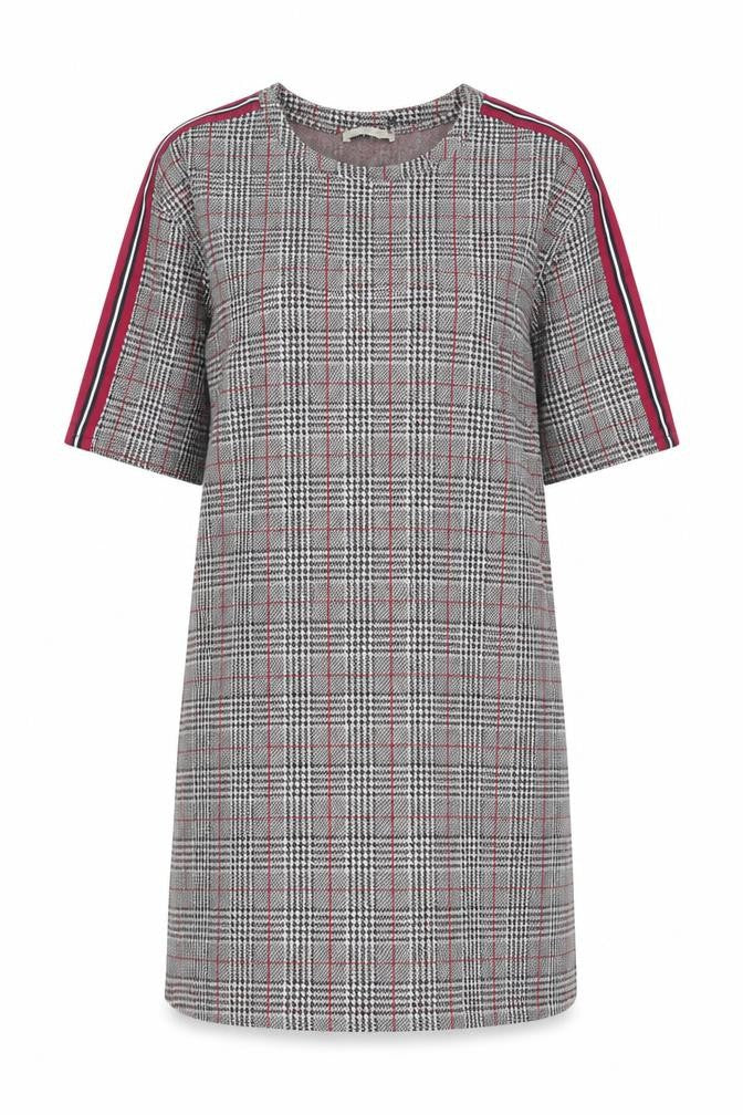 Front view of Zara women’s grey plaid polyester a-line, size M, round neck pullover