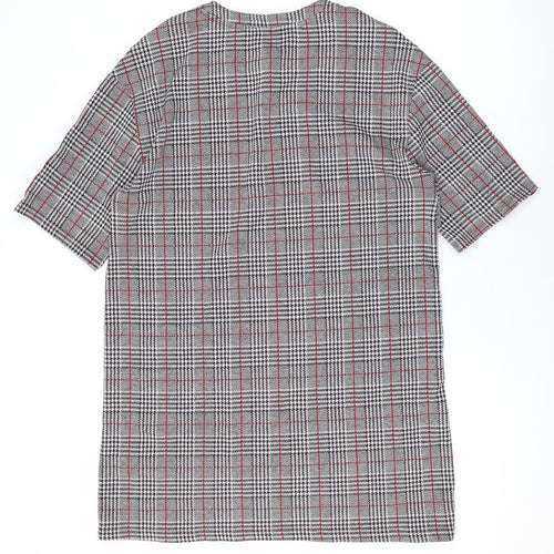 Zara Womens Grey Plaid Polyester A-Line Size M Round Neck Pullover