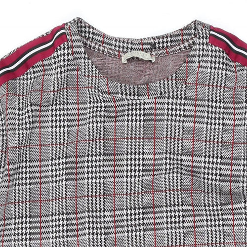 Zara Womens Grey Plaid Polyester A-Line Size M Round Neck Pullover