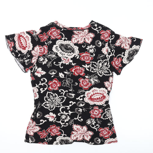 Marks and Spencer Womens Black Geometric Viscose Basic T-Shirt Size 14 V-Neck