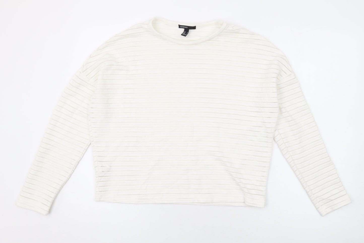 Mango Womens White Polyester Basic Blouse Size M Round Neck