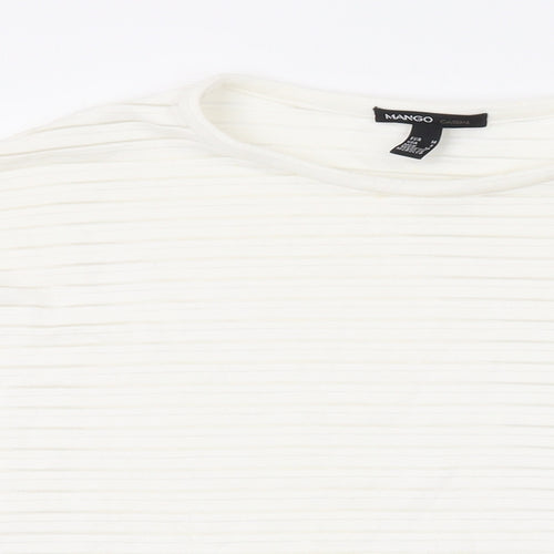 Mango Womens White Polyester Basic Blouse Size M Round Neck