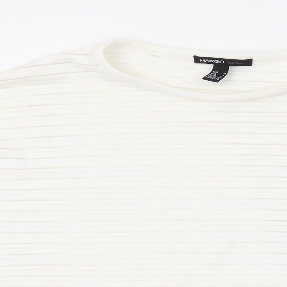 Mango Womens White Polyester Basic Blouse Size M Round Neck