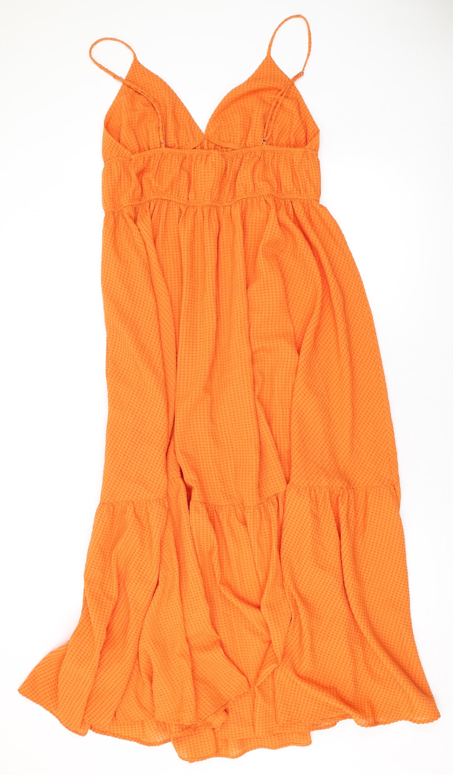 H&M Womens Orange Polyester Maxi Size 14 V-Neck Pullover