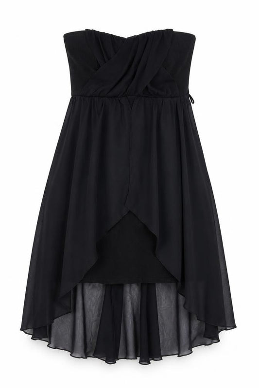 Front view of Red Herring women’s black polyester a-line, size UK 12, off the shoulder zip