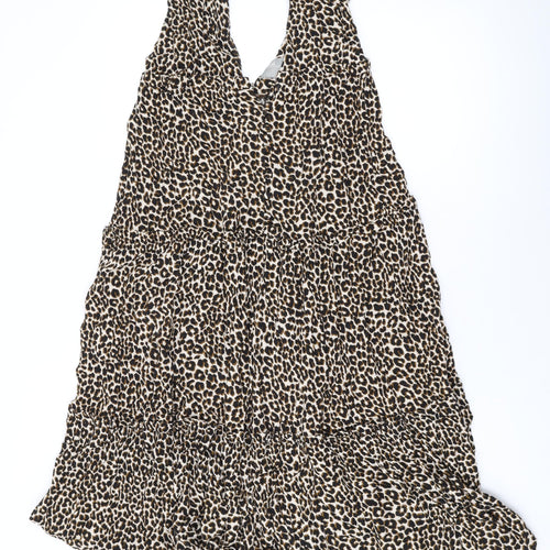 ASOS Womens Brown Animal Print Polyester A-Line Size 10 V-Neck Button