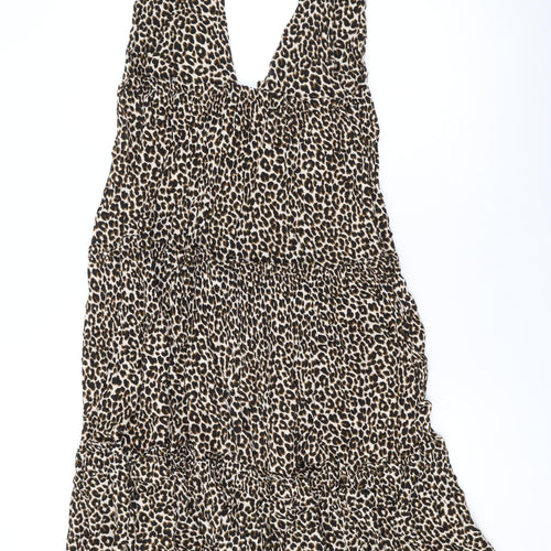 ASOS Womens Brown Animal Print Polyester A-Line Size 10 V-Neck Button