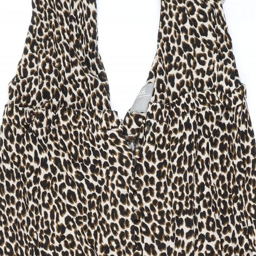 ASOS Womens Brown Animal Print Polyester A-Line Size 10 V-Neck Button