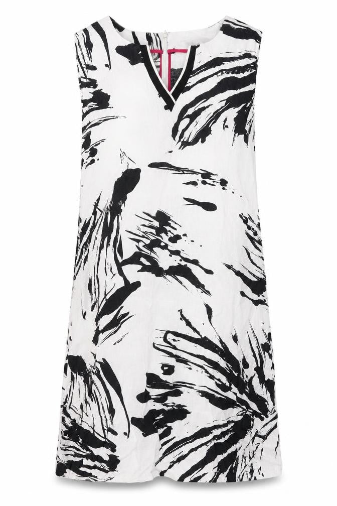 Blue Illusion Womens White Geometric Linen A-Line Size L V-Neck Zip