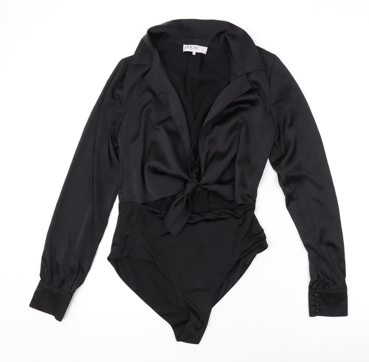 HOUSE OF CB Womens Black Polyester Bodysuit One-Piece Size M L10 in Tie