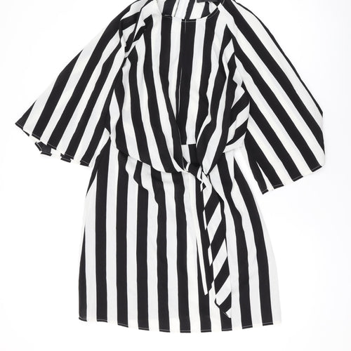 AX Paris Womens Black Striped Polyester A-Line Size 8 Scoop Neck Buckle