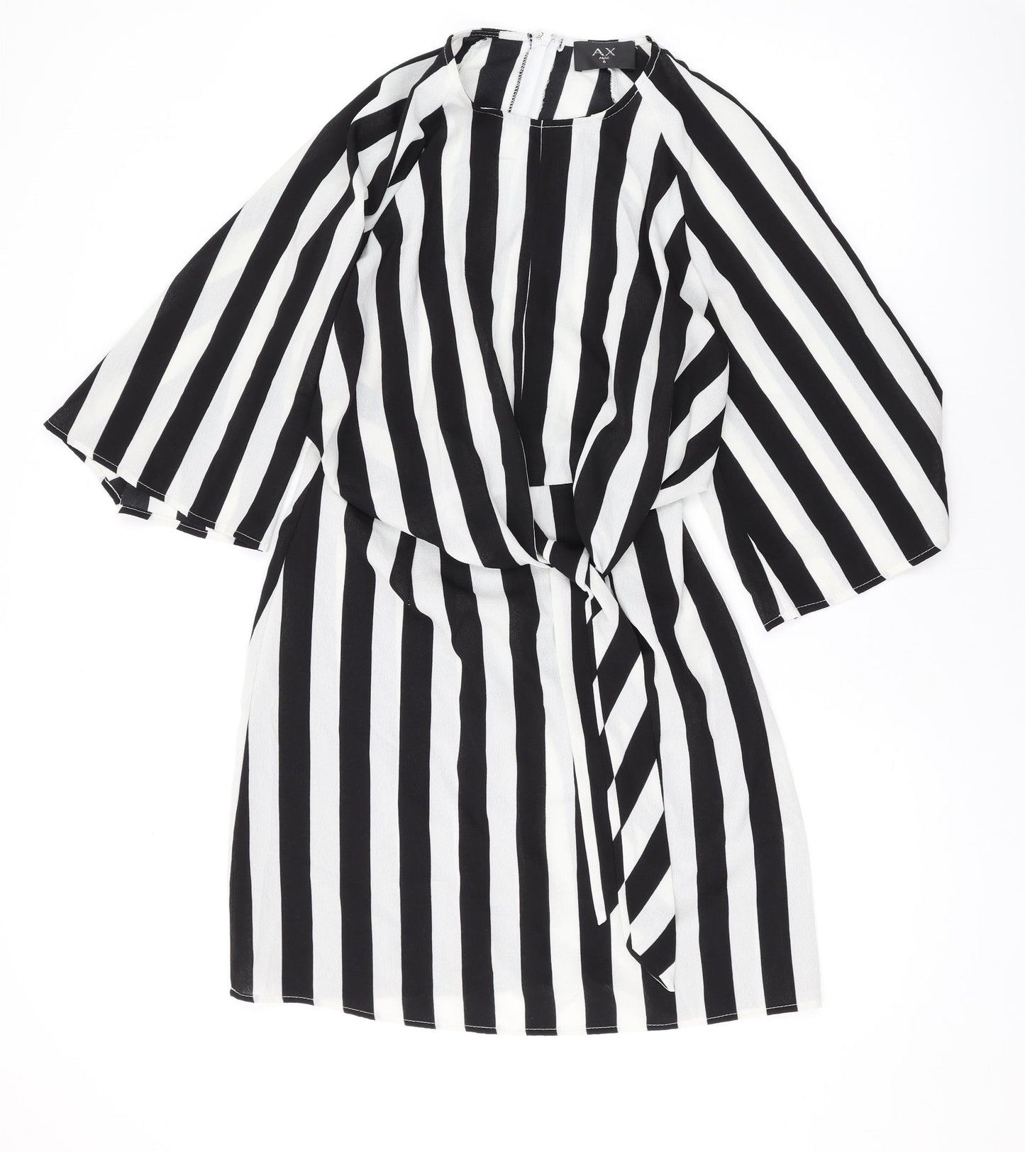 AX Paris Womens Black Striped Polyester A-Line Size 8 Scoop Neck Buckle