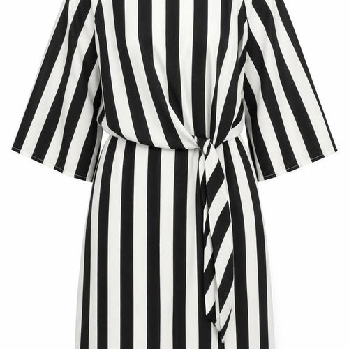 AX Paris Womens Black Striped Polyester A-Line Size 8 Scoop Neck Buckle