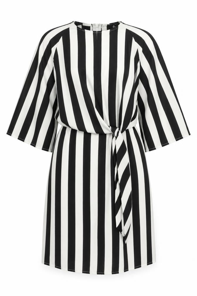 AX Paris Womens Black Striped Polyester A-Line Size 8 Scoop Neck Buckle