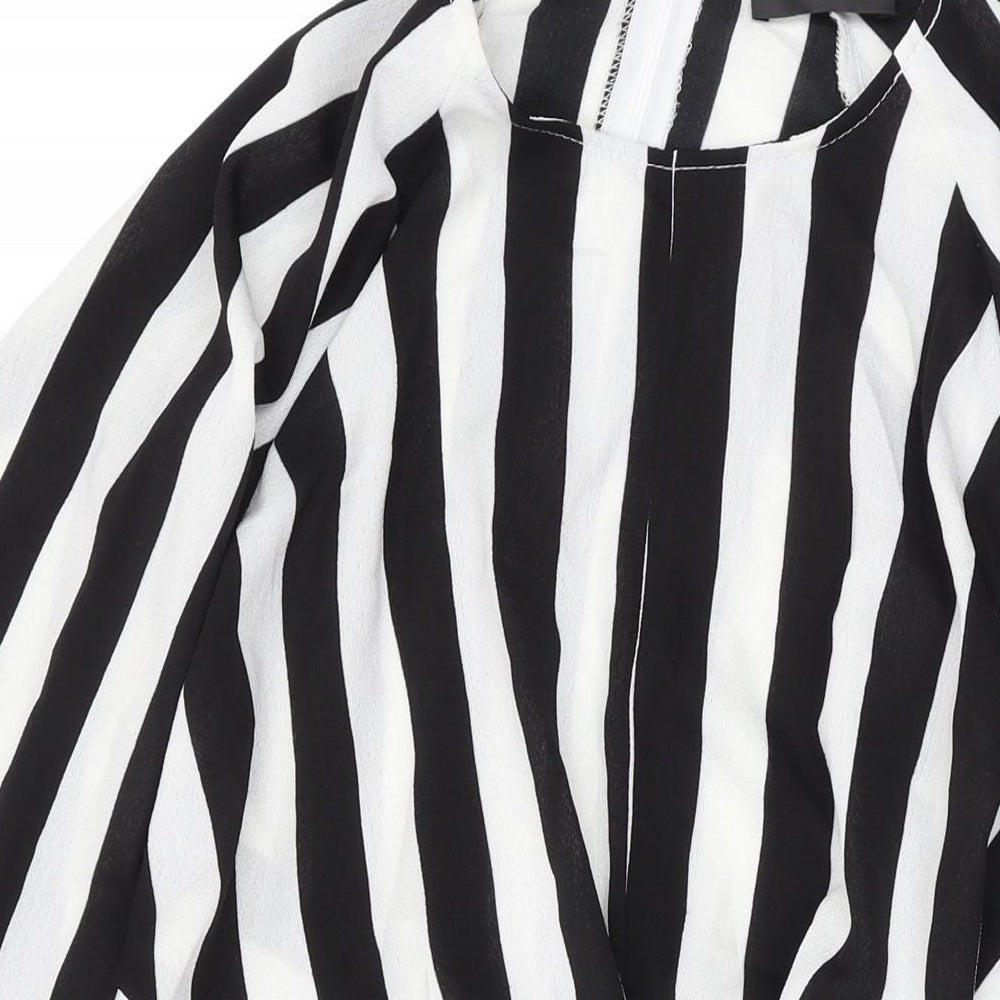 AX Paris Womens Black Striped Polyester A-Line Size 8 Scoop Neck Buckle