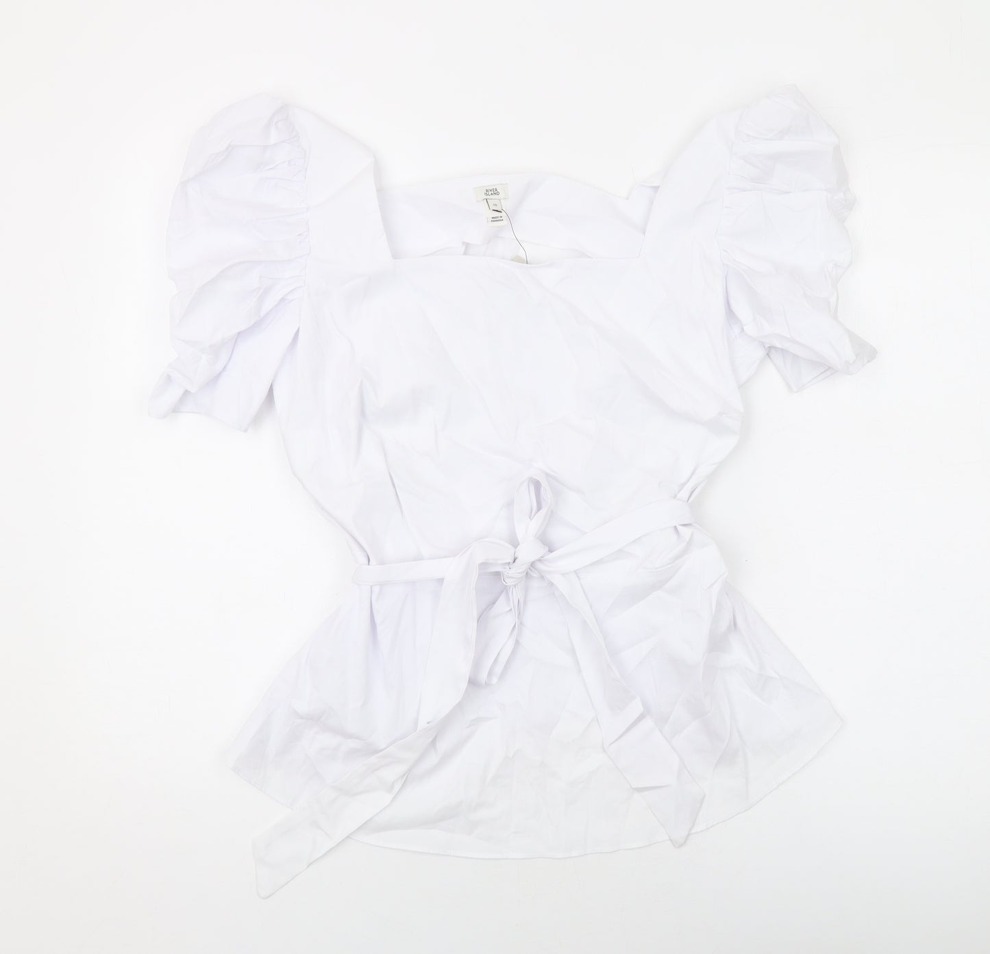 River Island Womens White Cotton Basic Blouse Size 16 Square Neck