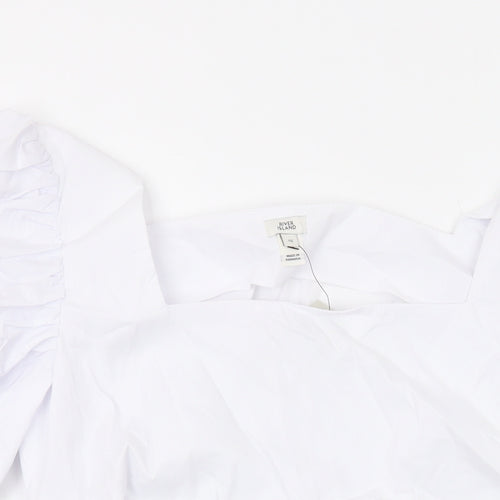 River Island Womens White Cotton Basic Blouse Size 16 Square Neck