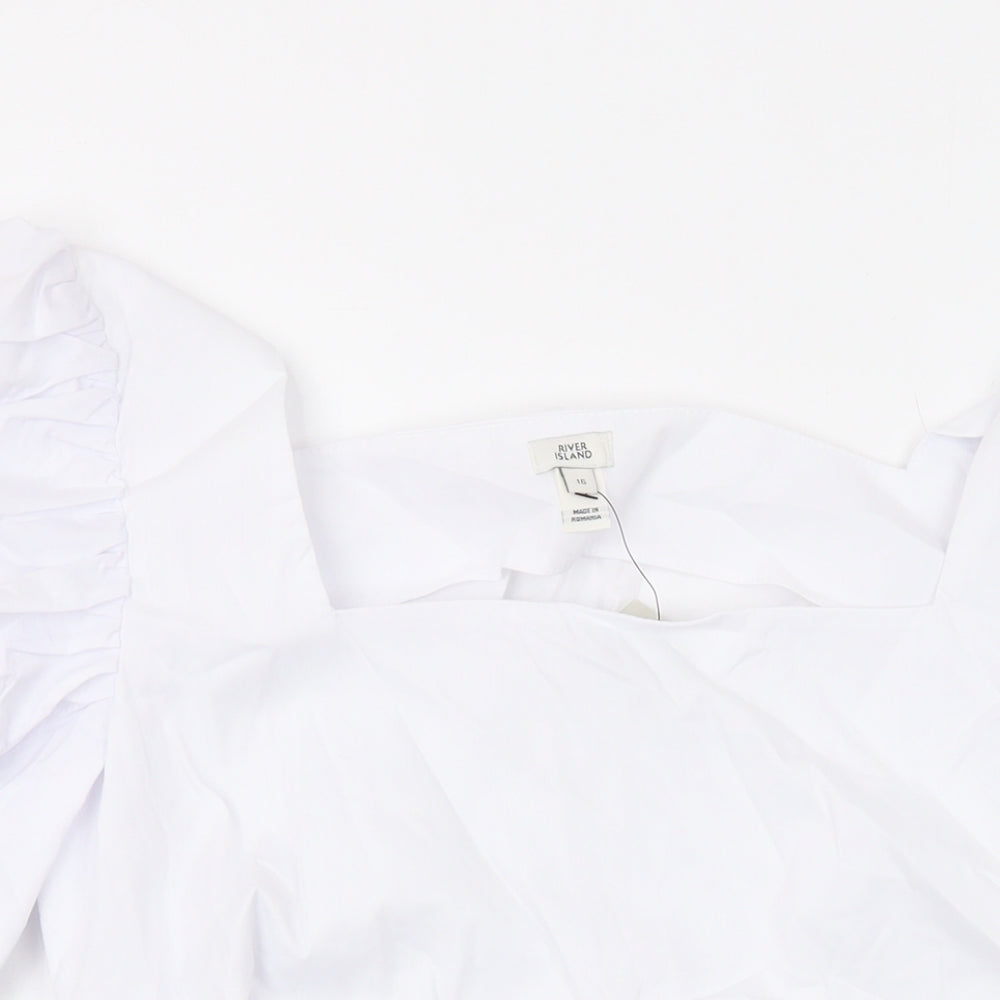 River Island Womens White Cotton Basic Blouse Size 16 Square Neck