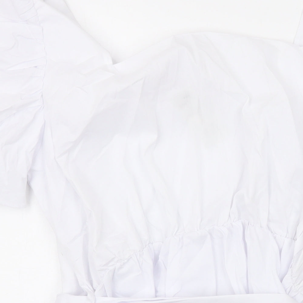 River Island Womens White Cotton Basic Blouse Size 16 Square Neck