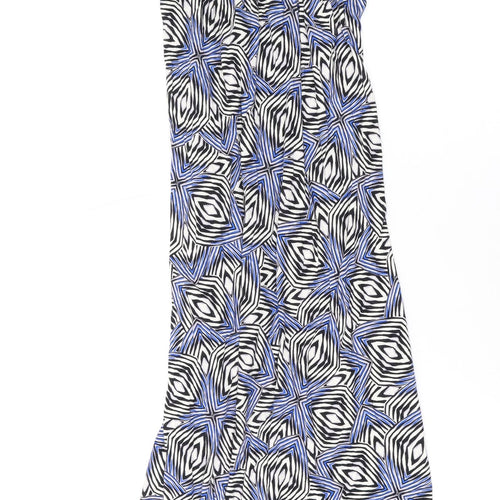 Dorothy Perkins Womens Blue Geometric Viscose Maxi Size 6 V-Neck Pullover