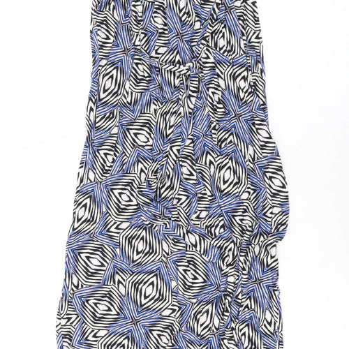 Dorothy Perkins Womens Blue Geometric Viscose Maxi Size 6 V-Neck Pullover