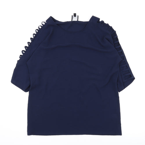 Coco Bianco Womens Blue Polyester Basic T-Shirt Size M Round Neck