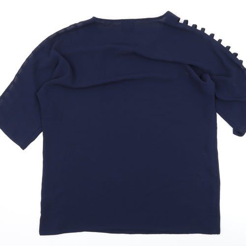 Coco Bianco Womens Blue Polyester Basic T-Shirt Size M Round Neck
