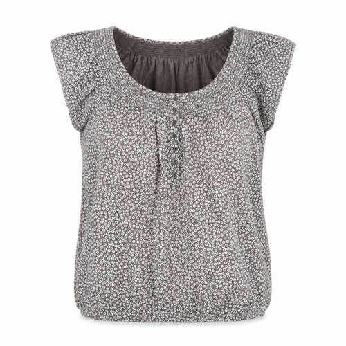 New Look Womens Brown Floral Cotton Basic T-Shirt Size 16 Scoop Neck