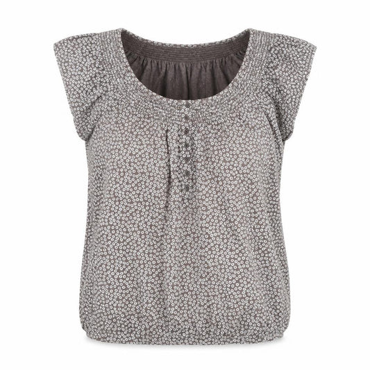 Front view of New Look women’s brown floral cotton basic t-shirt, size UK 16, scoop neck