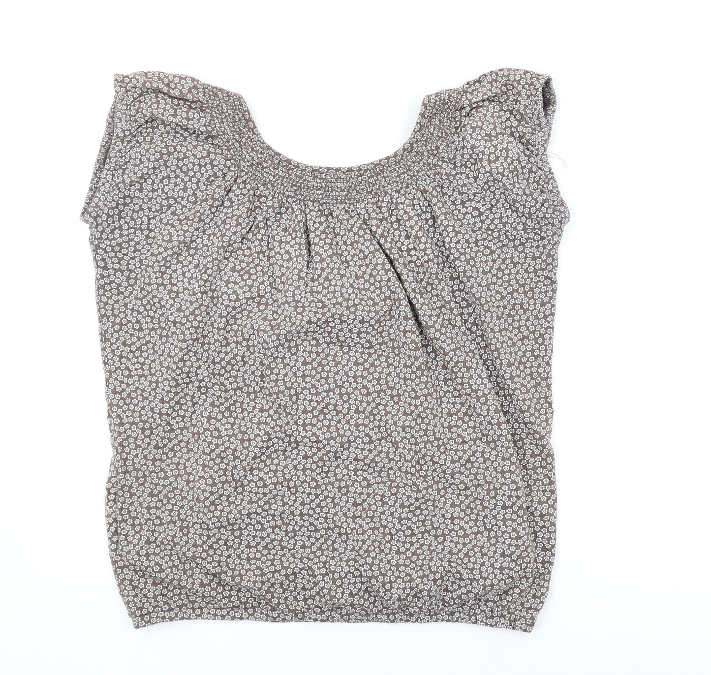 New Look Womens Brown Floral Cotton Basic T-Shirt Size 16 Scoop Neck