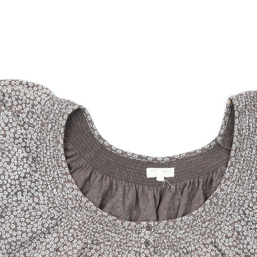 New Look Womens Brown Floral Cotton Basic T-Shirt Size 16 Scoop Neck