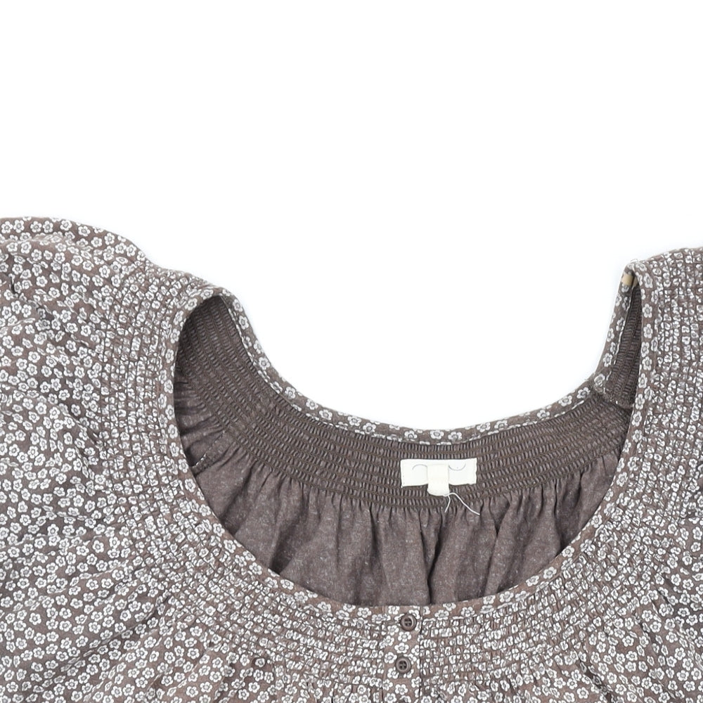 New Look Womens Brown Floral Cotton Basic T-Shirt Size 16 Scoop Neck