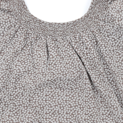 New Look Womens Brown Floral Cotton Basic T-Shirt Size 16 Scoop Neck