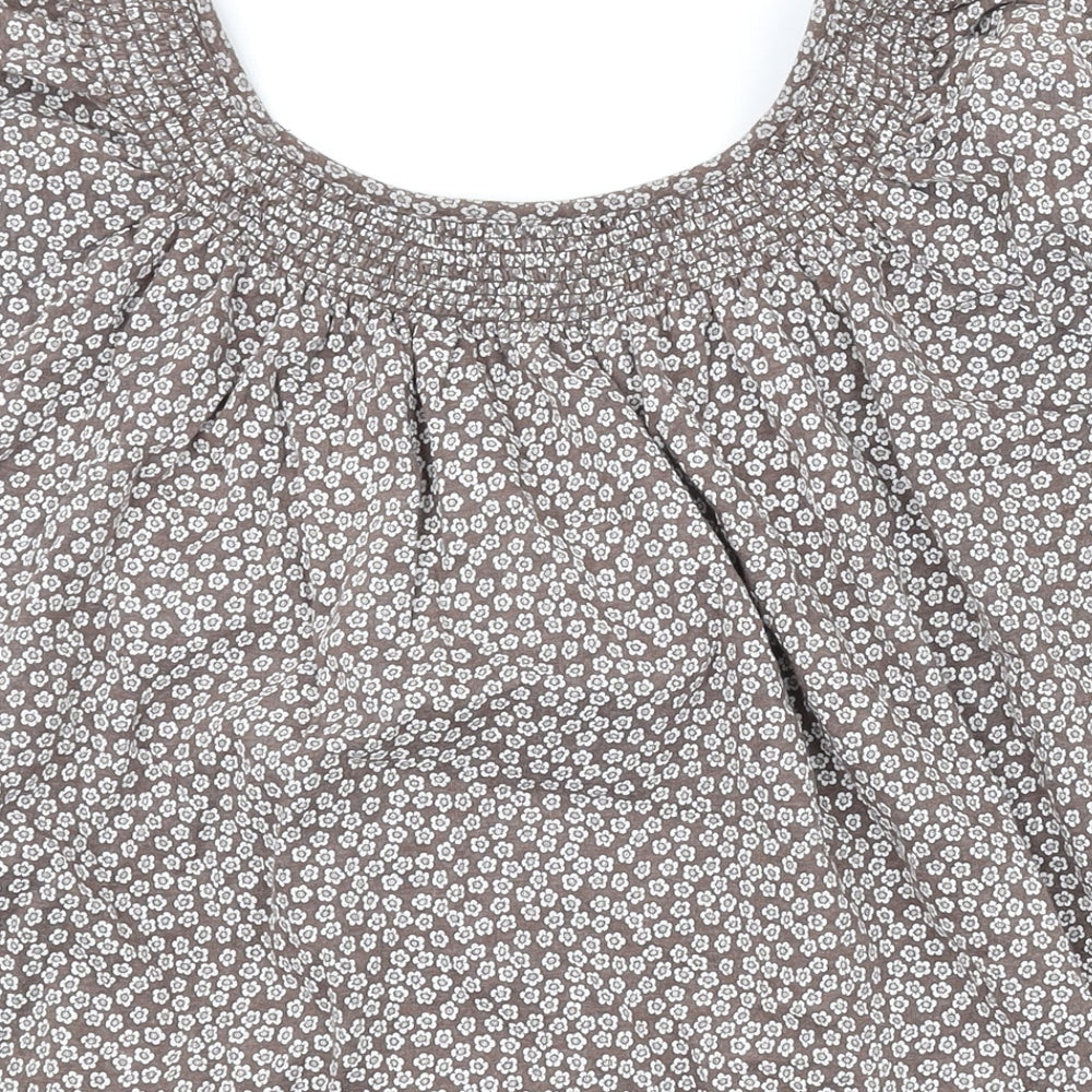 New Look Womens Brown Floral Cotton Basic T-Shirt Size 16 Scoop Neck