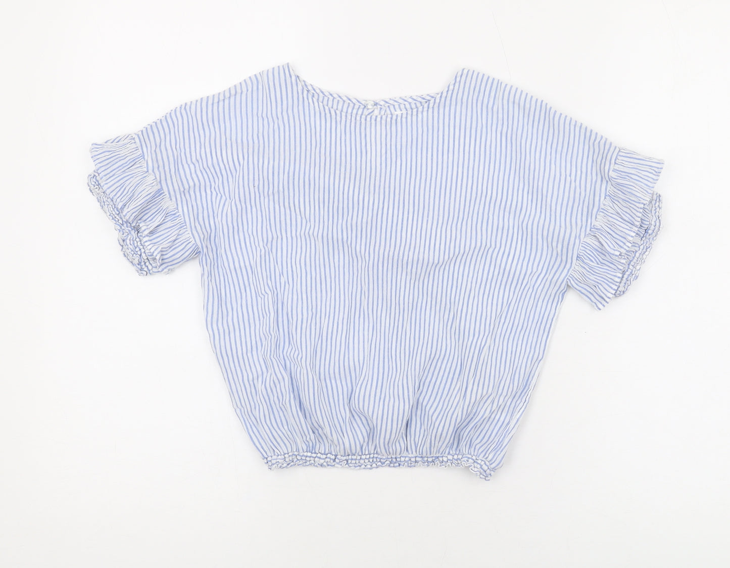 NEXT Girls Blue Striped Cotton Basic T-Shirt Size 10 Years Round Neck Button