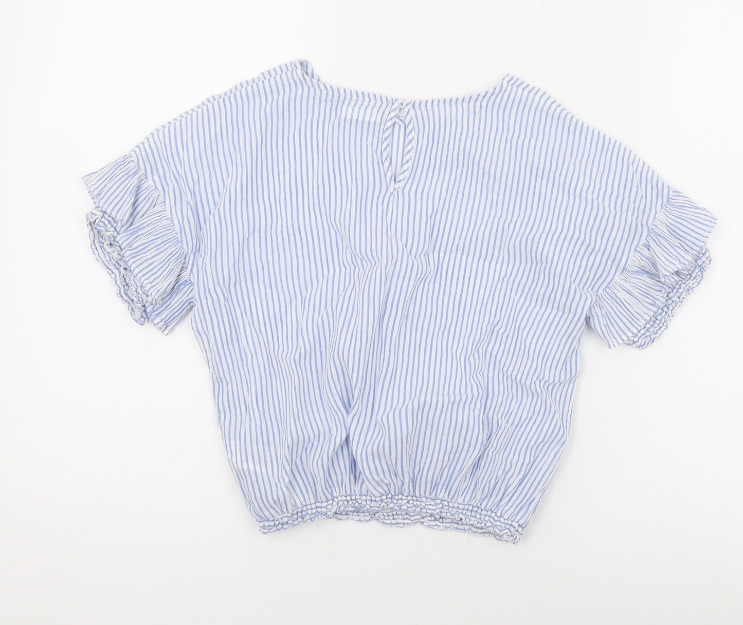 NEXT Girls Blue Striped Cotton Basic T-Shirt Size 10 Years Round Neck Button