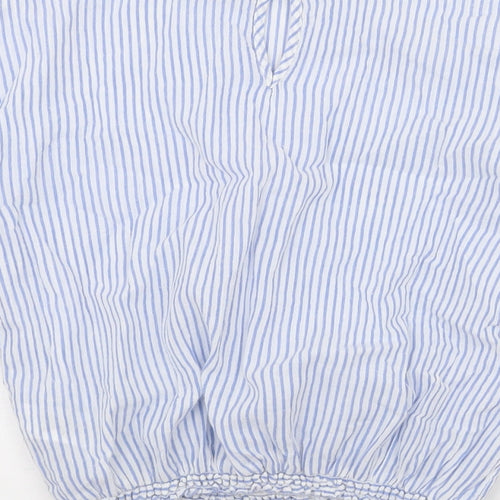 NEXT Girls Blue Striped Cotton Basic T-Shirt Size 10 Years Round Neck Button