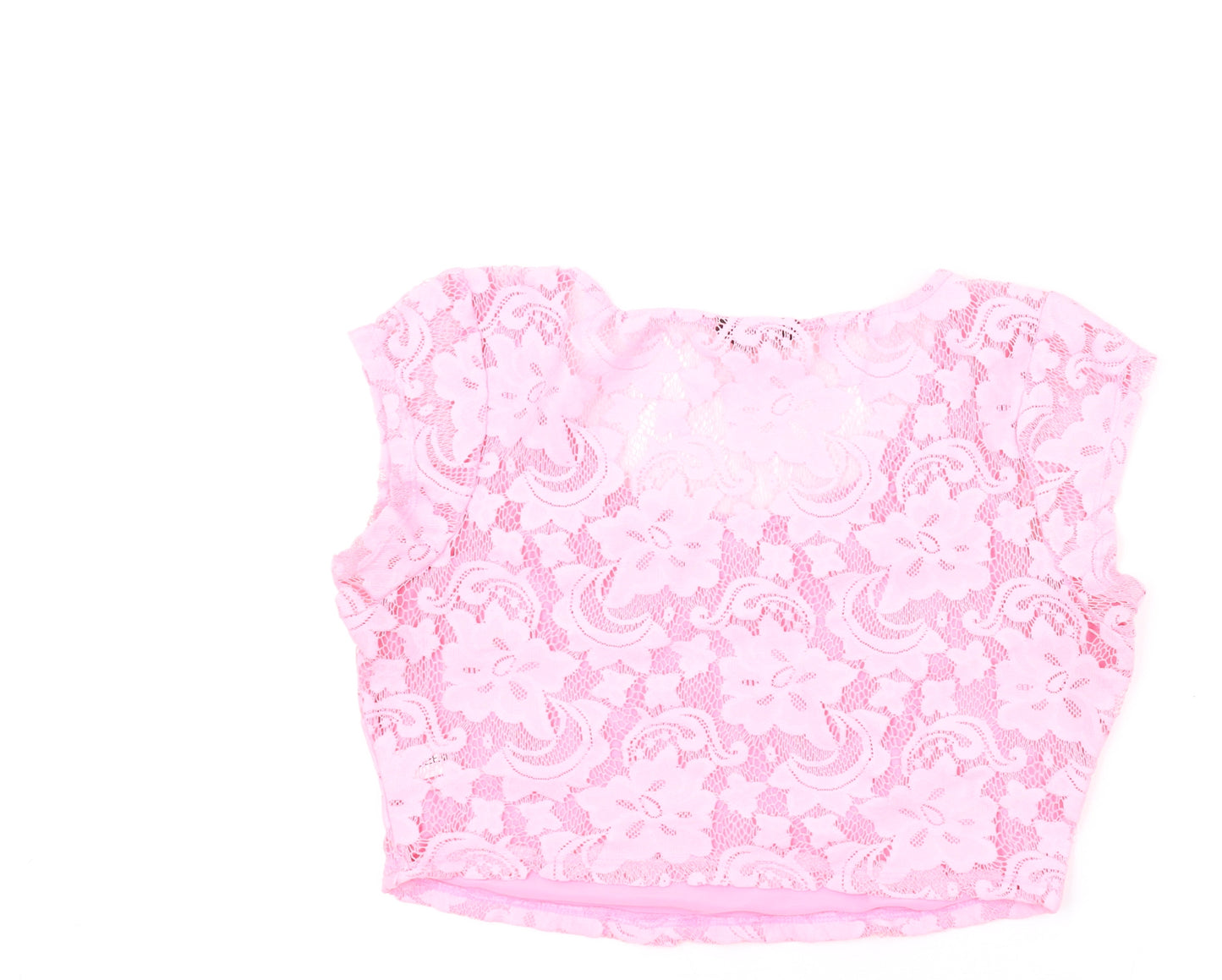 Select Womens Pink Polyester Cropped T-Shirt Size 14 Scoop Neck