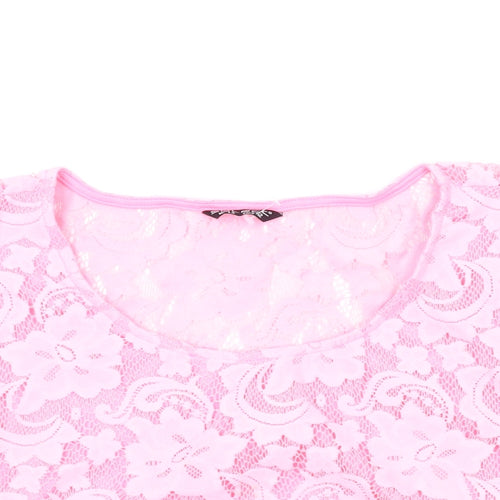 Select Womens Pink Polyester Cropped T-Shirt Size 14 Scoop Neck