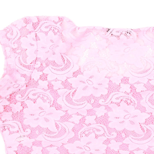 Select Womens Pink Polyester Cropped T-Shirt Size 14 Scoop Neck