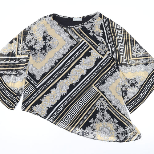 Wallis Womens Black Geometric Polyester Basic Blouse Size S Round Neck