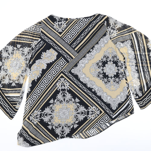 Wallis Womens Black Geometric Polyester Basic Blouse Size S Round Neck