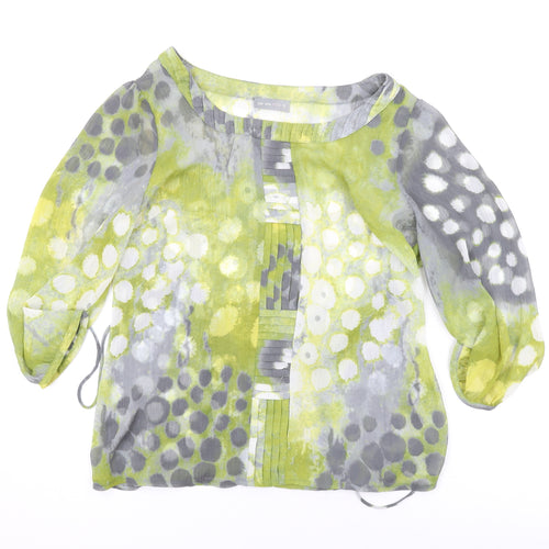 Marks and Spencer Womens Green Geometric Polyester Basic Blouse Size 10 Scoop Neck