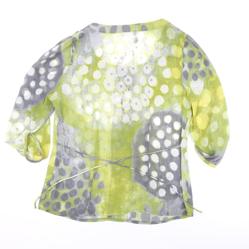 Marks and Spencer Womens Green Geometric Polyester Basic Blouse Size 10 Scoop Neck