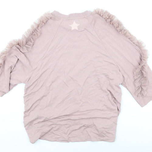 River Island Girls Pink Vinyl Basic T-Shirt Size 9-10 Years Round Neck Pullover