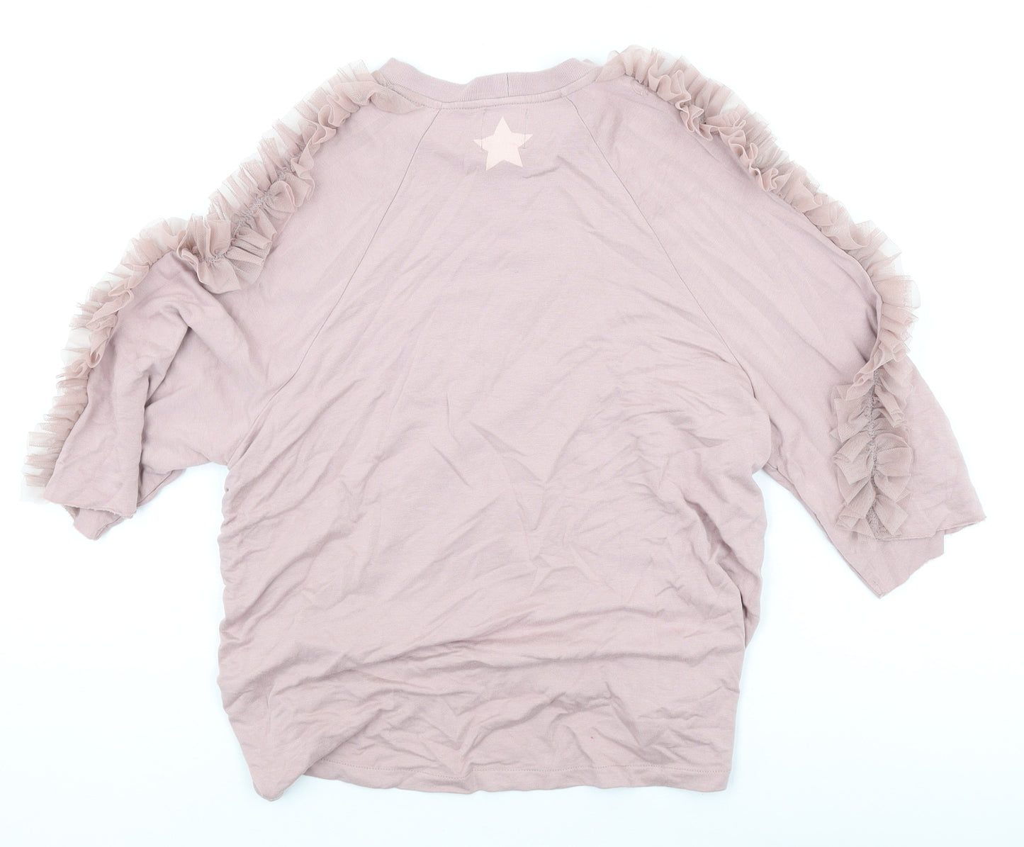 River Island Girls Pink Vinyl Basic T-Shirt Size 9-10 Years Round Neck Pullover