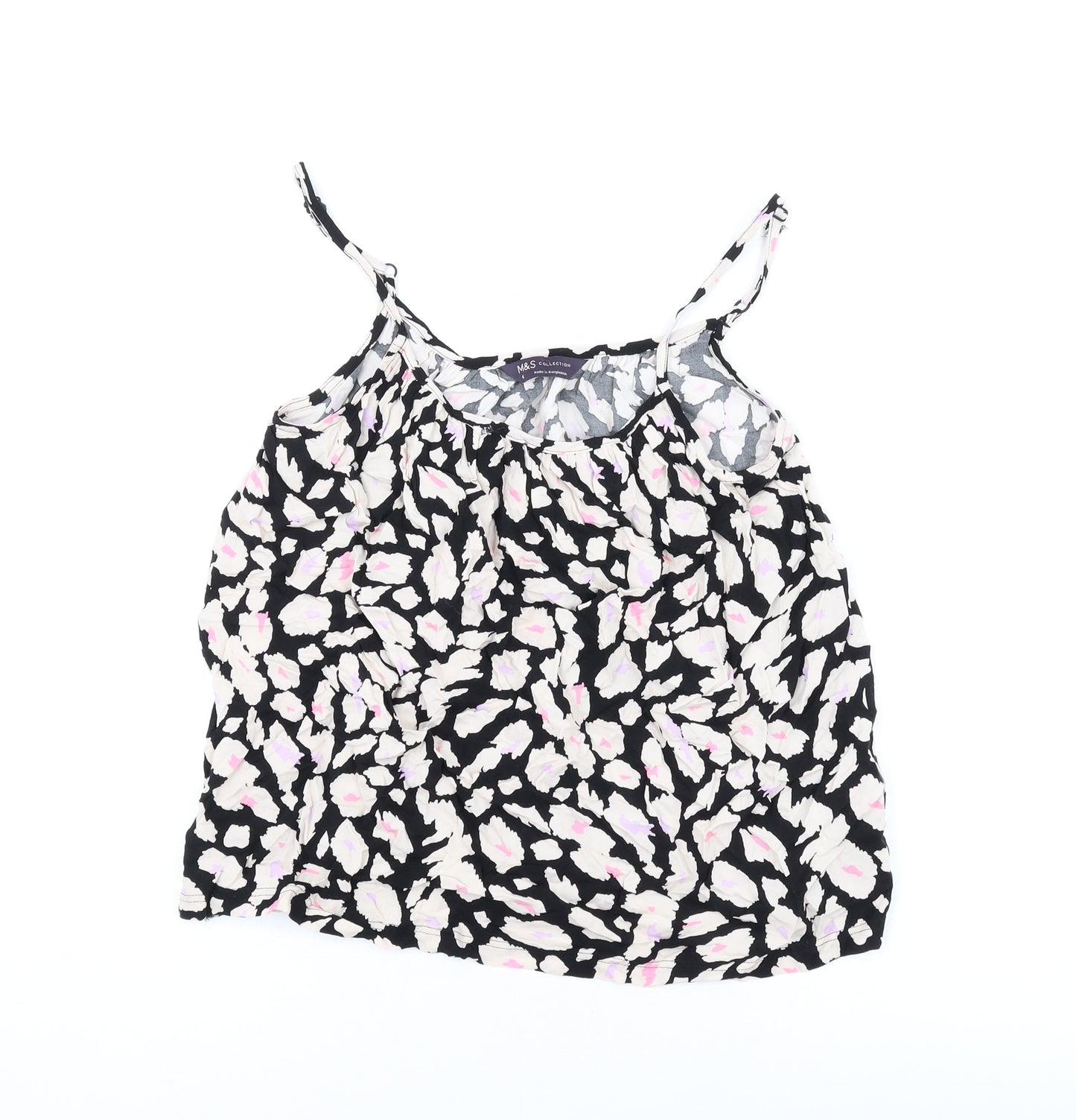 Marks and Spencer Womens Black Geometric Viscose Camisole Tank Size 6 Scoop Neck