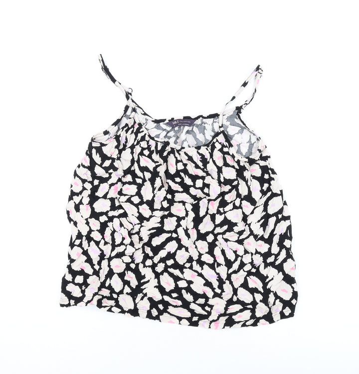 Marks and Spencer Womens Black Geometric Viscose Camisole Tank Size 6 Scoop Neck